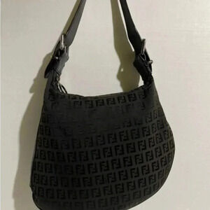 Fendi vintage zucca oyster black grey hobo handbag